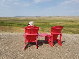 red chairs overlooking the Frenchman Valley, Grasslands NP
