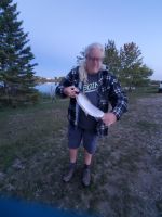 Nico got a rainbow trout in East Goose Lake!