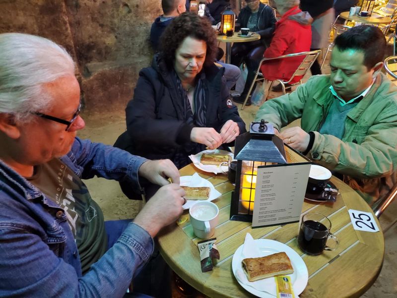 busy with our snack at the Christmas Market, Velvet Cave, Valkenburg