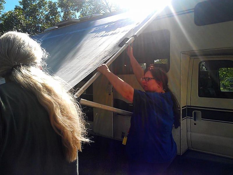 setting up camp at Rowan's Ravine Provincial Park