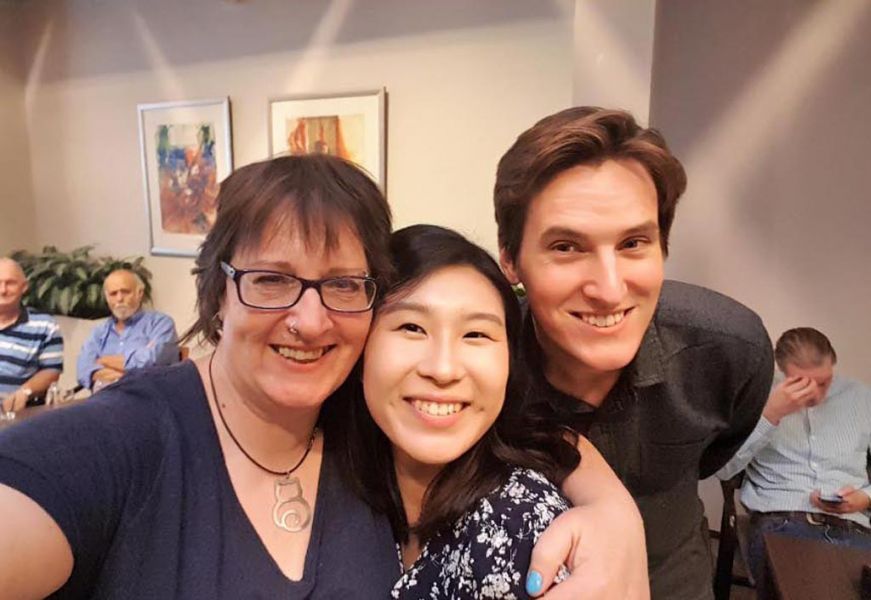 Dad's 100th birthday, Marlies with Amy and Sander who live in Seoul, South-Korea