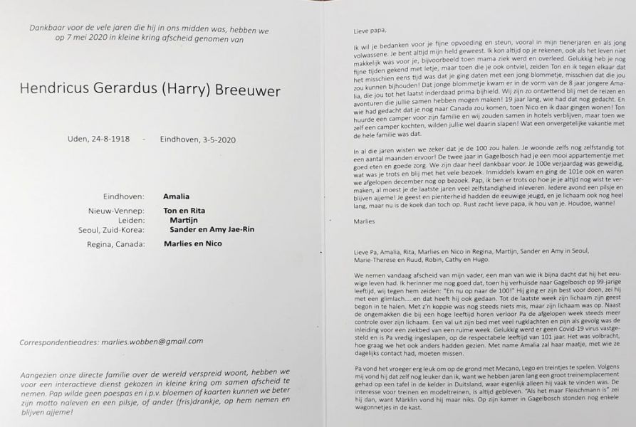 dad's memorial card, inside